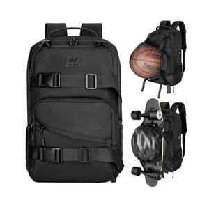 WOLT 스케이트보드 백팩, 남성용 15.6인치 노트북 백팩, 볼 홀더가 있는 스포츠 백팩