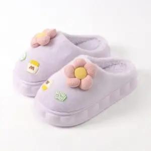 랜덤 플라워 방한 털슬리퍼 슬리퍼 미끄럼방지 사무실 (230235mm) 거실화 겨울