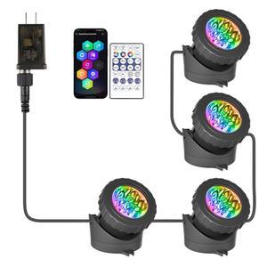 T-SUN 색상 변경 연못 조명 LED 수중 분수 조명, 블루투스 APP 제어 기능, 수족관, 어항, 수영장, 정원 및 마당 연못을 위한 IP68 방수 잠수정 스포트라이트(4개 세트)