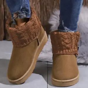 여성 신발 니트카라 겨울 캐주얼 포인트 디테일 버튼 미들부츠 스타일