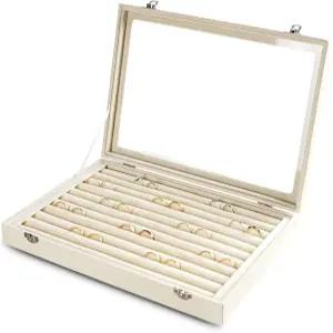 투명 뚜껑이 있는 프리뷰티 링/이어링 정리함 10 슬롯 벨벳 서랍 삽입 주얼리 보관함 유리 뚜껑 전시