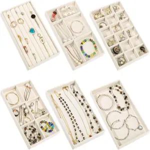 Dntorx 스태커블 주얼리 정리함 트레이 벨벳 서랍 삽입 세트 디스플레이 케이스 보관 귀걸이 목걸이 링