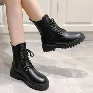 여성 레이스업 스트릿캐주얼룩 블랙청키솔 워커부츠