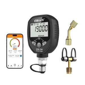엘리트치 풀레인지 마이크론 게이지, 어댑터 압력 테스터 미터 HVAC가 포함된 무선 디지털 진공 APP를 통한 알람, 오프라인 녹음, 1/4인치 SAE, VGW-760Pro