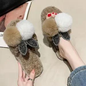 여자 털 소프트 퍼 토끼 보온 슬리퍼 실내화 겨울