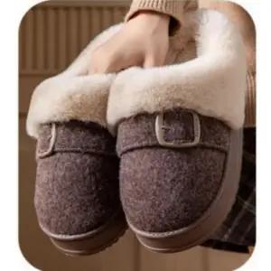 여성 퍼안감 포인트 실내화 슬리퍼 겨울 부드러운 방한 미끄럼방지 벨트