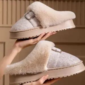 여성 포인트 슬리퍼 미끄럼방지 벨트 방한 겨울실내화 퍼안감 여성슬리퍼 부드러운 실