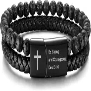 밀게 남성용 크로스 팔찌 영감을 주는 성경 구절 기독교 가톨릭 종교 보석 크리스마스 선물 디어 힐링 용암