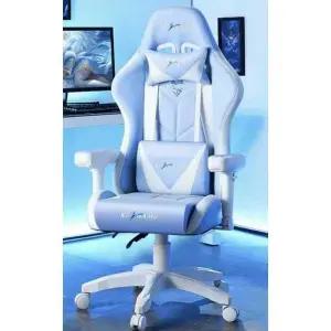pc방 의자 게이밍체어 각도조절 가죽 블루화이트 게임용의자
