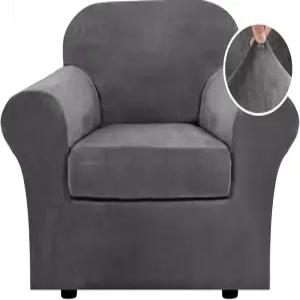 H.VERSAILTEX 리치 벨벳 스트레치 2피스 커버 의자 슬립커버 소파 가구 보호 소프트 탄력 있는 바닥 팔