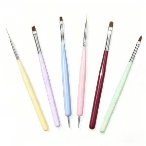 페이티어리 네일 아트 브러시 폴리쉬 브러시가 포함된 6PCS 디자인 페인팅 세트 라이너 익스텐션 젤 빌더