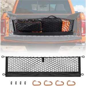 범비 트럭 침대 카고 네트 고탄성 수납 가방과 호환되는 소형 메쉬 내구성 정리함 금속 카라비너 및 픽업