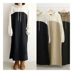 마미누리임산부 기모 루즈배색 후드원피스 빅사이즈 여성 겨울 임부복 177053