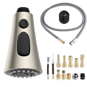 [미국배송] MOEN /DELTA / KOHLER GROHE HANSGROHE와 호환되는 주방 수도꼭지 헤드 교체 세트 풀다운 3 기능 싱크대 분무기 67인치 호스 및 14.1온스 무게 볼 브러시드 니켈