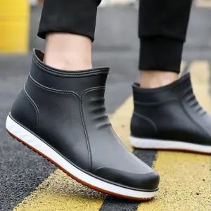 남자 깔끔한 무광 단목 레인부츠 숏 장화 앵클 부츠 Nez9+4cXV