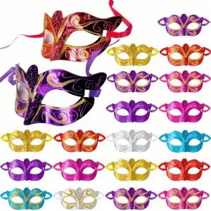 코보에 24팩 가면극 마스크 스트랩이 달린 빈티지 마디 그라 베네치아 할로윈 카니발 남성 여성 커플 프롬
