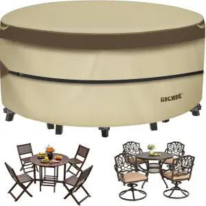 리치 야외 파티오 가구 커버 - 원형 테이블 사계절 식탁 및 의자 커버를 위한 고강도 방수 600D 튼튼한