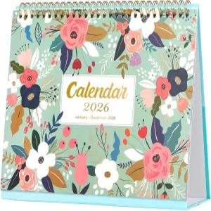 2026 탁상용 달력 - 두꺼운 종이가 있는 스탠딩 플립 9.8 x 8.3 2026년 1월 12월 메모 페이지 + 트윈