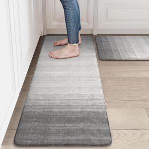 Ailsan 바닥용 주방 매트 2피스, 쿠션 피로 방지, 방수 컴포트 러그, 싱크대 사무실 세탁기용 미끄럼 방지 메모리 폼 그레이