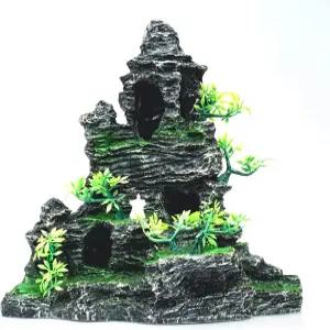 시사펙시드 대형 수족관 장식 - 산 전망 석재 장식이 있는 어항 베타 달팽이 거북이 숨김 등반 탐험 조경