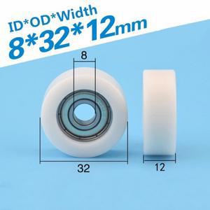 1개 8x32x12mm 내장형 608zz 베어링 플랫 롤러 풀리 휠 고무로 감싼 POM/나일론