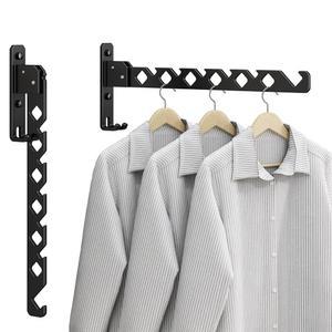 벽걸이 옷 건조대, 세탁실 행거용 벽 옷걸이 후크 접이식, 실내 옷걸이, 작은 공간에 적합, 매트 블랙 2팩