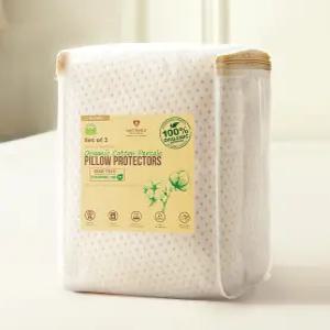 2팩 디럭스 쿨링 베개 보호대 표준 - 면 퍼칼레 방수 및 통기성 지퍼 케이스 OCS 블렌딩 Oeko-TEX 인증