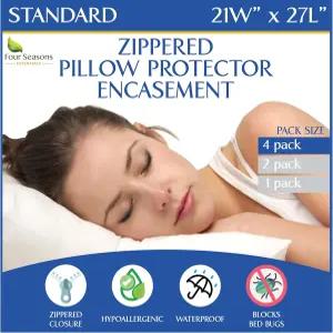 표준 베개 보호대(4개 세트) - 저자극성 커버 방수 먼지 알레르겐 방지 지퍼형 케이스