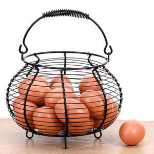 신선한 계란을 모으기 위한 계란 바구니, 레트로 핸들 수집 원형 와이어 농가용 닭고기 달걀 바구니