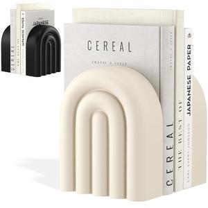 KIVY 콘크리트 책꽂이 [헤비 듀티 북엔드] - 무거운 장식용 북엔드 모던 트렌디 책장용 북 스토퍼 선반용 홀더 (화이트 북엔드)