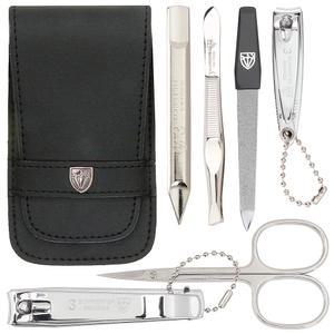 3 Swords Germany - 브랜드 품질 6피스 매니큐어 페디큐어 그루밍 키트 세트, 전문 네일 케어용, 천연 가죽 케이스 포함 독일산