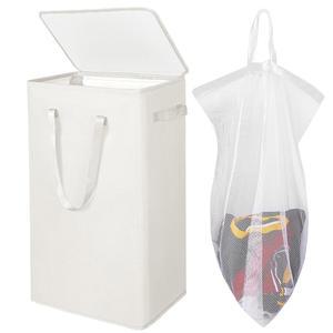 Odonata 75L 뚜껑이 있는 슬림 세탁 바구니, 탈착식 가방과 손잡이가 대형 접이식 침실, 욕실, 기숙사, 대학, RV에 적합 (베이지, 75L)