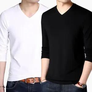 무지티 남자 기본 데일리 레이어드 긴팔 티셔츠 V넥