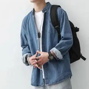 베이직 IS-JK44 포켓 오버핏 데님 데일리 남성 셔츠