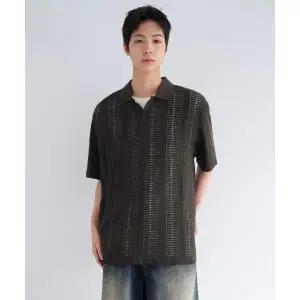 무신사스탠다드 버티컬 크로셰 슬릿 넥 폴로 셔츠 건메탈 1624990