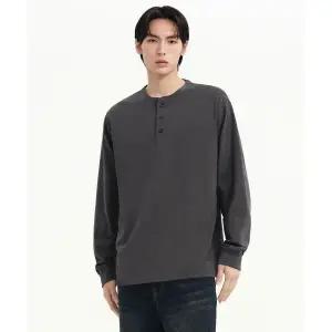 무신사스탠다드 립 커프스 헨리 넥 긴소매 티셔츠 다크 그레이 1624757