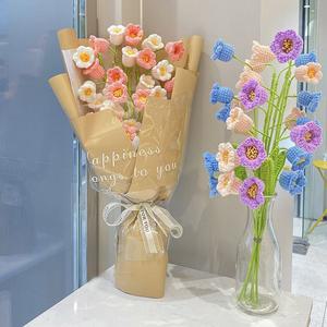 뜨개질 DIY 크로셰 꽃다발 축제 핸드 니트 꽃 부케 발렌타인데이 선물 홈 장식 웨딩 파티 벨 오키드