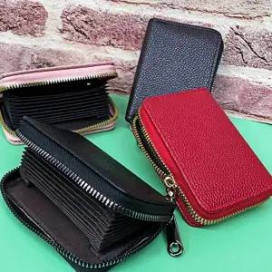 지퍼형 아코디언 카드지갑 레드 가죽카드지갑 카드홀더 가죽카드지갑 여성카드지갑