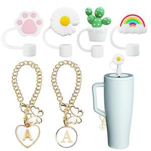 [미국배송] 브루메이트 시대 컵 액세서리와 호환 가능 빨대 토퍼용 4PCS 12MM 귀여운 커버 캡 컵용 버터플라이 레터 참 2PCS 손잡이 포함 (A)