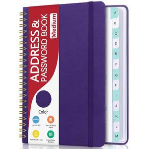 알파벳 탭이 있는 주소록, 나선형 바인딩이 하드커버 휴대폰 북 암호 키퍼, 노인을 위한 인터넷 로그인 기록, 컬러링 페이지 - 14.5 x 19.6cm(5.7 7.75인치) (퍼플)