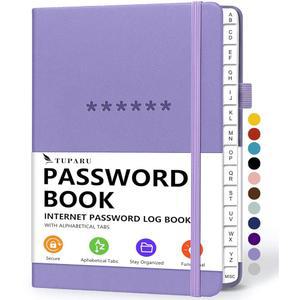 알파벳 탭이 있는 비밀번호 책 - 하드커버 인터넷 주소 및 암호 오거나이저 컴퓨터 웹사이트용 키퍼 노트 13.2 x 19.3cm(5.2 7.6인치) (라벤더)