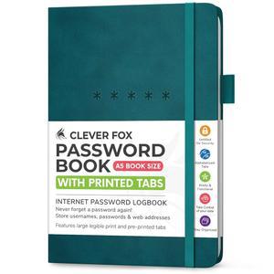 Clever Fox Password Book Medium u2013 인터넷 주소 및 암호 저널 오거나이저 - 컴퓨터 웹 사이트 로그인 키퍼 노트 (다크 틸)