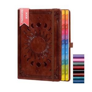 다채로운 알파벳 탭이 있는 암호 키퍼 북, 14.9 x 21.6cm(5.7 8.4인치) 하드커버 인터넷 비밀번호 정리된 웹 사이트 주소 로그인용, 홈 오피스용 노트, 다크 브라운.