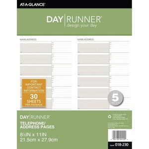 Day Runner 전화 및 주소 페이지, 리필, 루즈 , 날짜 없음, 플래너용, 21.6 x 27.9cm(8-1 /2 11인치), 사이즈 5, 30장 /팩 (018-230)