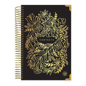 bloom daily planners 알파벳 탭이 있는 새로운 주소록 - 주소, 전화 번호 등을 위한 하드커버 연락장 및 비밀번호 북 오거나이저 (15.2 x 21cm(6 8.25인치)) 블랙 & 골드 자수