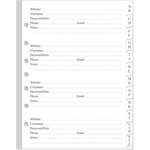 암호 책 리필 - 알파벳 탭이 있는 A-Z 노트 용지, 120gsm 백지, 7홀 /책상 사이즈 4, 14.7cm x 21.1cm(5.8인치 8.3인치)