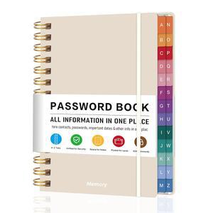 알파벳 탭이 있는 나선형 비밀번호 책 - 14.7 x 20.8cm(5.8 8.2인치) 소형 암호 키퍼 북, 노인을 위한 내부 포켓, 대형 프린트, 하드커버, 450개의 로그인 가정 및 사무실용 인터넷 정리 노트