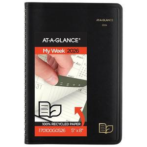 AT-A-GLANCE 2026 약속 도서 플래너, 주간 및 월간, 12.7 x 20.3cm(5 8인치), 스몰, 시간별, 재활용, 블랙 (70100G0526)