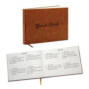 Modern Album Designs 브라운 가죽 방명록 - 24.1 x 17.8cm(9.5 7인치) 양각 방명록, 이름 주소 메시지 라인, 결혼식 장례식 은퇴 파티용, 140 GSM 용지, 120페이지
