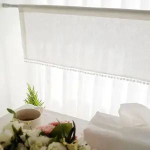 [콩심팥심]방울 폼폼 바란스커튼 미니 주방 가림막